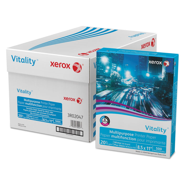 xerox Vitality Multipurpose Print Paper, 92 Bright, 20 lb Bond Weight, 8.5 x 11, White, 500 Sheets/Ream, 10 Reams/Carton