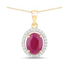 Genuine 10K Pink Ruby White Diamond Halo Pendant