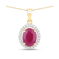 Genuine 10K Pink Ruby White Diamond Halo Pendant by Fine Color Jewels