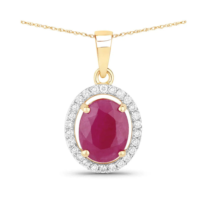 Genuine 10K Pink Ruby White Diamond Halo Pendant by Fine Color Jewels