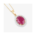 Genuine 10K Pink Ruby White Diamond Halo Pendant by Fine Color Jewels