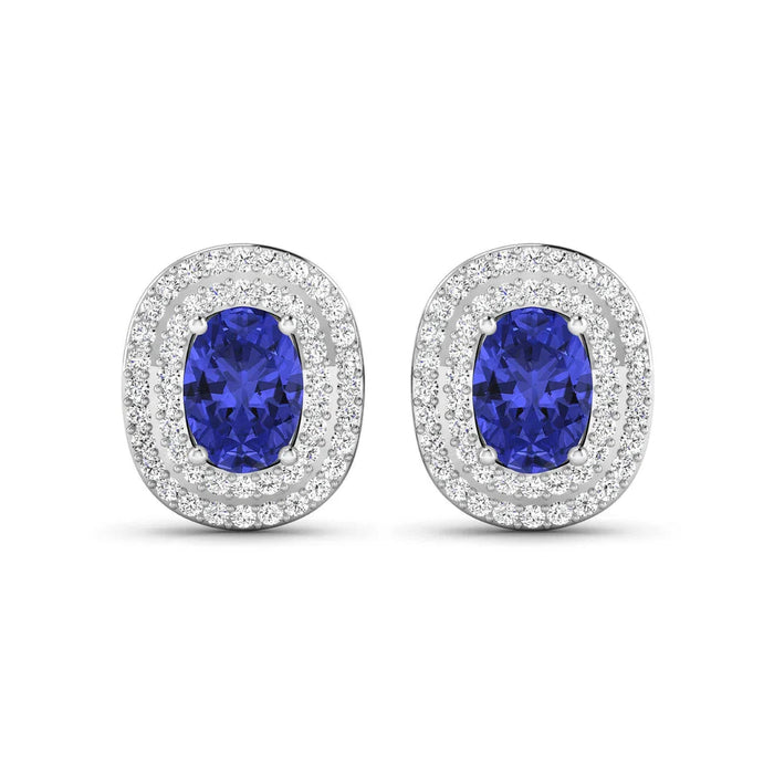 Genuine Diamond Tanzanite Halo Studs by Fine Color Jewels