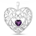 Heart Purple Amethyst Prong Silver Mom Charm Necklace by Fine Color Jewels