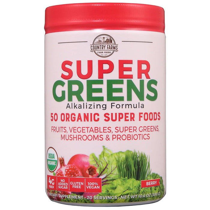 Country Farms Super Greens 50 Organic Super Foods Powder Berry 10.6 Oz by Pasteur Pharmacy