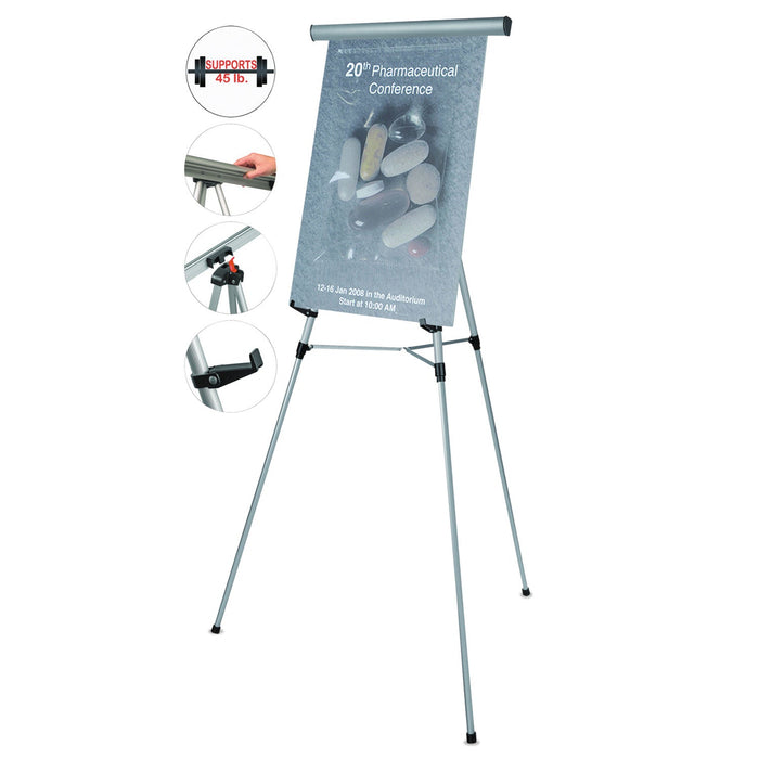 MasterVision Telescoping Tripod Display Easel, Adjusts 35" to 64" High, Metal, Silver