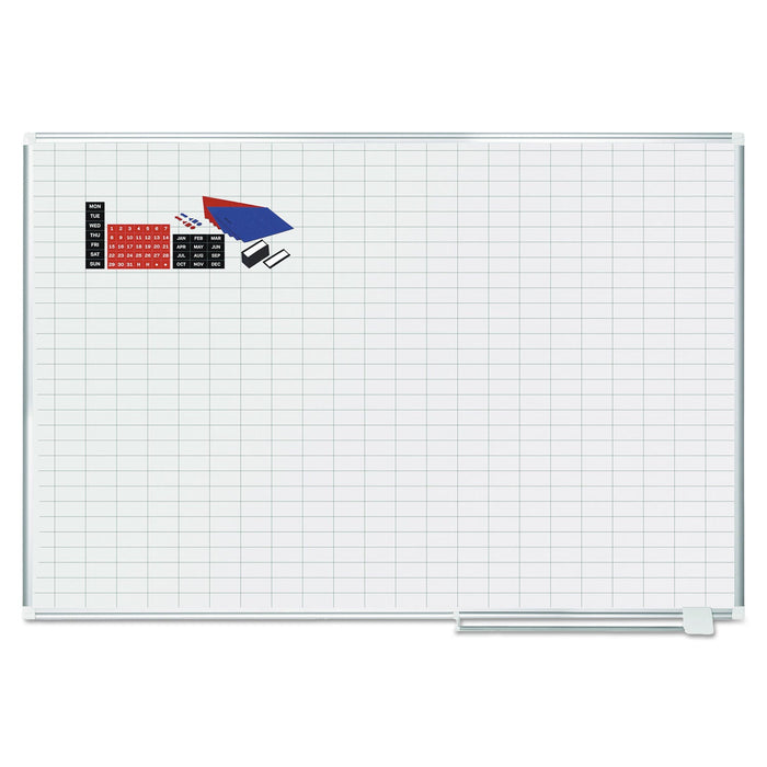 MasterVision Grid Planning Board w/ Accessories, 1 x 2 Grid, 72 x 48, White/Silver