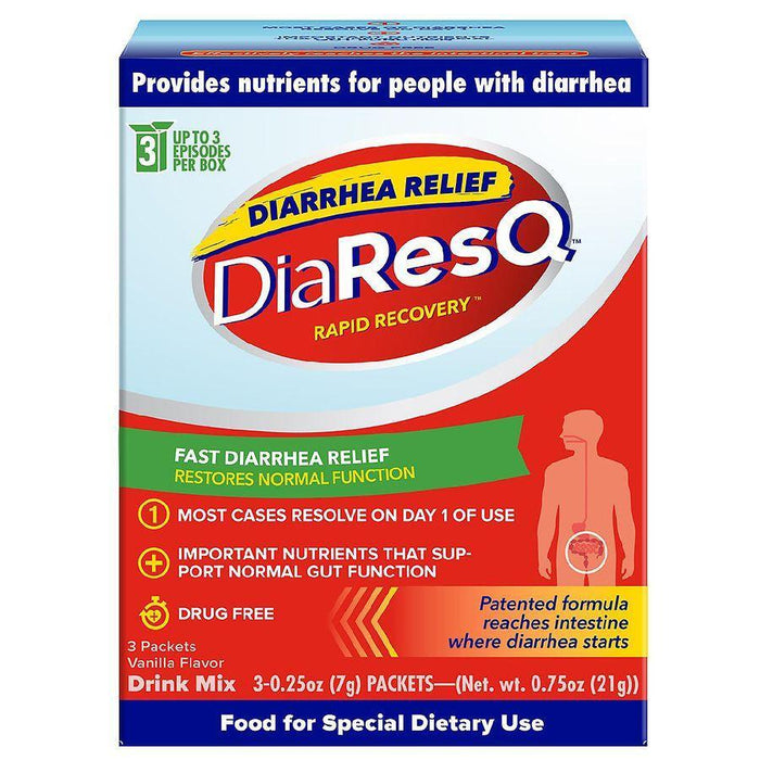 DiaResq Rapid Relief Digestive Health Formula, Vanilla Flavor, 3-Pack (21g Packets) by Pasteur Pharmacy