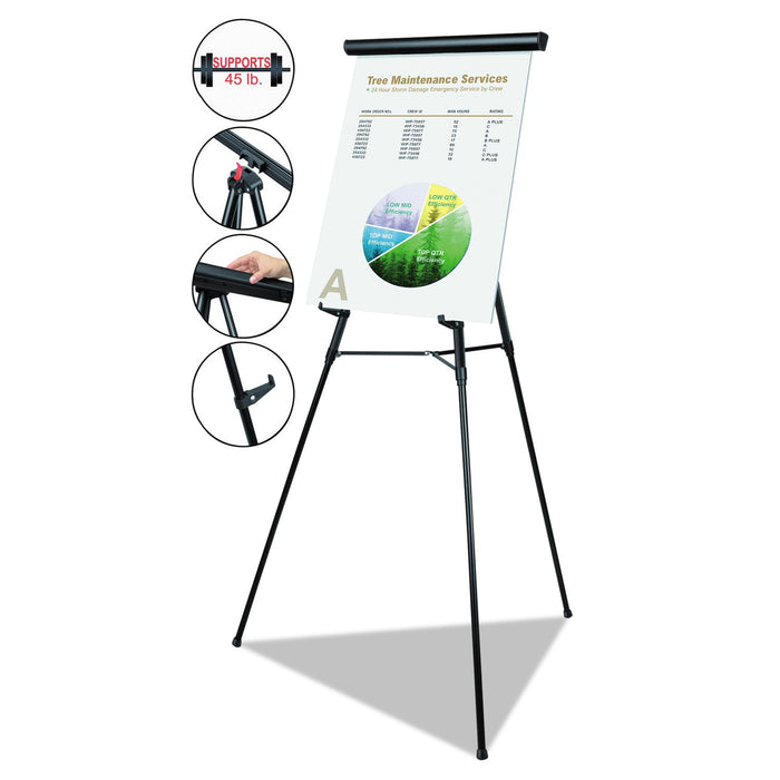 MasterVision Telescoping Tripod Display Easel, Adjusts 38" to 69" High, Metal, Black