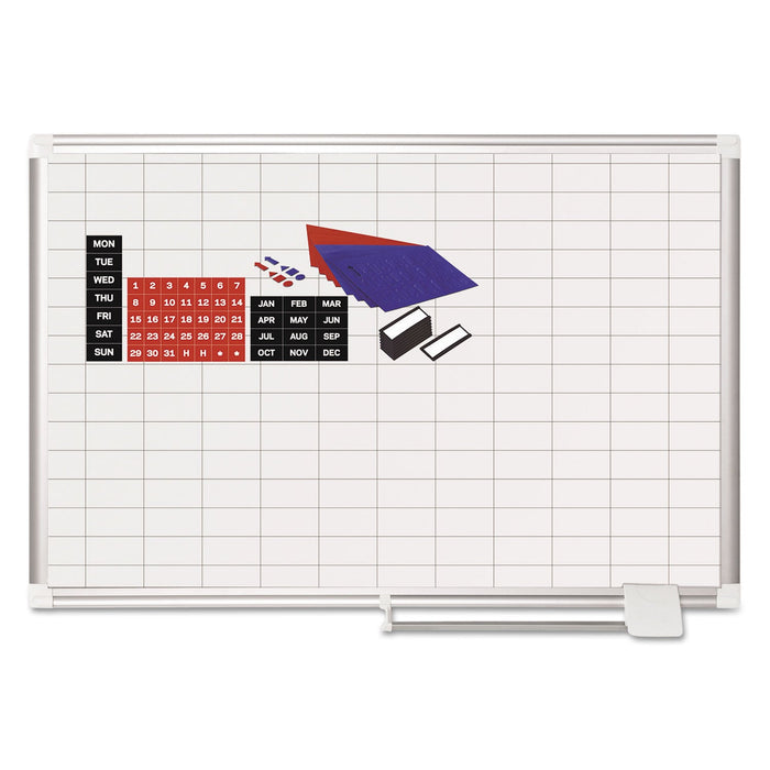 MasterVision Grid Planning Board w/ Accessories, 1 x 2 Grid, 36 x 24, White/Silver