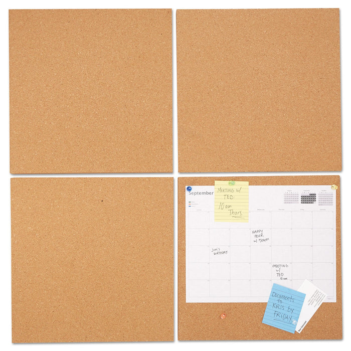 Universal Cork Tile Panels, Brown, 12 x 12, 4/Pack