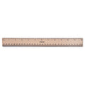Universal Flat Wood Ruler w/Double Metal Edge, Standard, 12" Long, Clear Lacquer Finish