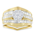 14K Yellow Gold 2-1/3 Cttw Diamond Cluster Channel Set Chevron Shaped Band Engagement Ring & Wedding Band Set by Bids.com