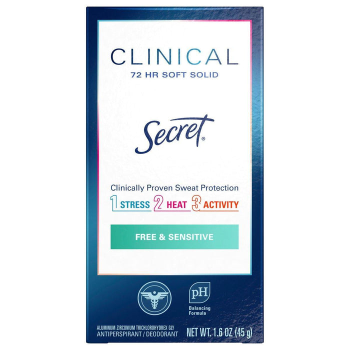 Secret Clinical Strength Soft Solid Antiperspirant And Deodorant - Free & Sensitive - 1.6oz by Pasteur Pharmacy