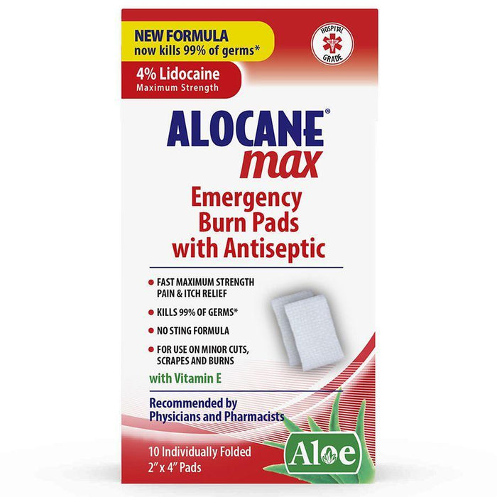 Alocane Emergency Burn Pads, 4% Lidocaine Maximum Strength (10 Count) by Pasteur Pharmacy