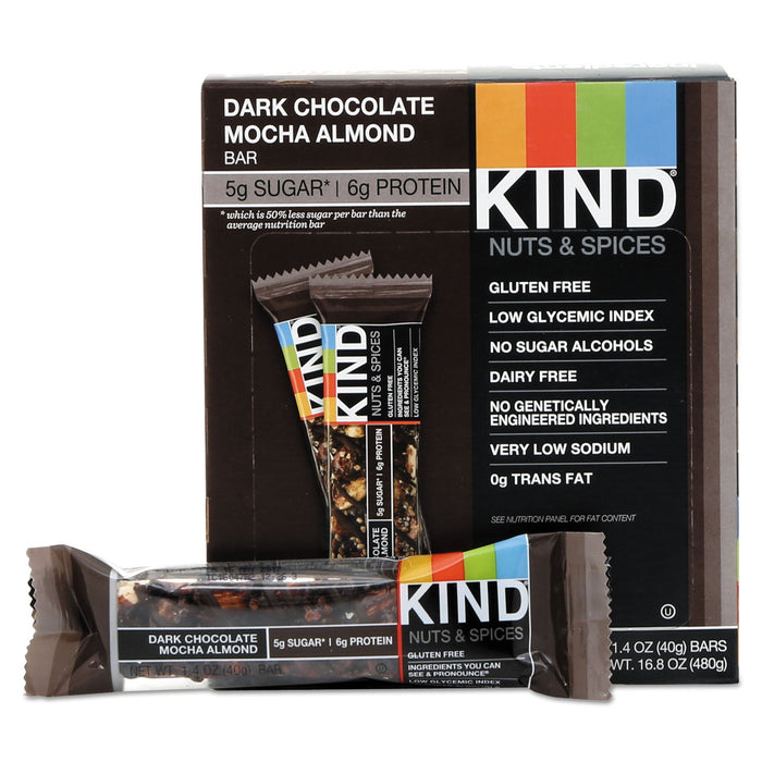 KIND Nuts and Spices Bar, Dark Chocolate Mocha Almond, 1.4 oz Bar, 12/Box