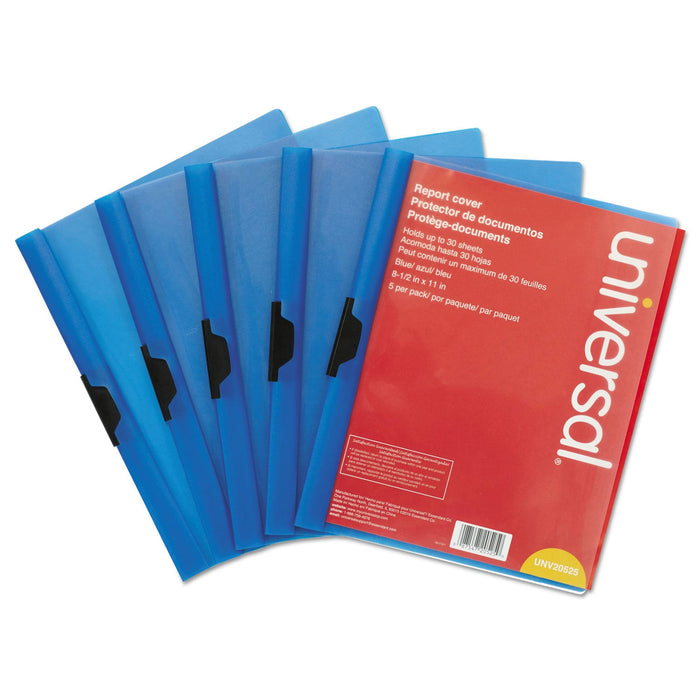 Universal Clip-Style Report Cover, Clip Fastener, 8.5 x 11, Clear/Blue, 5/Pack