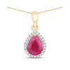 Genuine 10K Gold Pink Ruby Diamond Halo Pendant