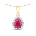 Genuine 10K Gold Pink Ruby Diamond Halo Pendant by Fine Color Jewels