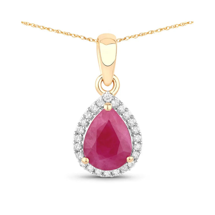 Genuine 10K Gold Pink Ruby Diamond Halo Pendant by Fine Color Jewels