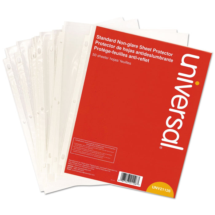 Universal Top-Load Poly Sheet Protectors, Std Gauge, Nonglare, Clear, 50/Pack