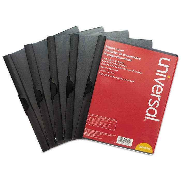 Universal Clip-Style Report Cover, Clip Fastener, 8.5 x 11, Clear/Black, 5/Pack