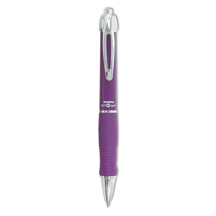 Zebra GR8 Gel Pen, Retractable, Medium 0.7 mm, Violet Ink, Violet/Silver Barrel, 12/Pack
