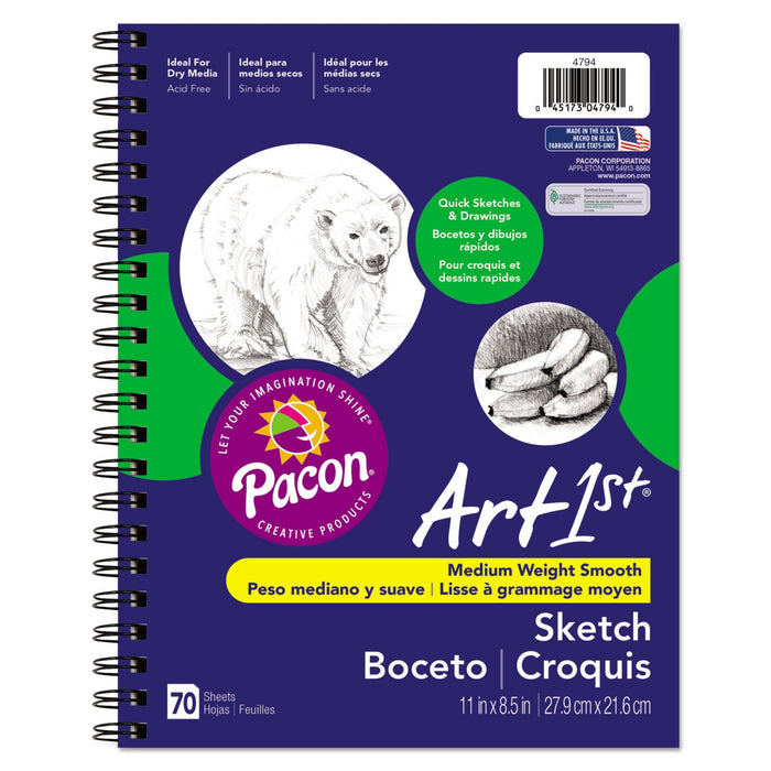 Pacon Art1st Sketch Diary, Blue Cover, 11 x 8.5, 60 lb Text Paper Stock, 70 Sheets