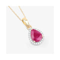 Genuine 10K Gold Pink Ruby Diamond Halo Pendant by Fine Color Jewels