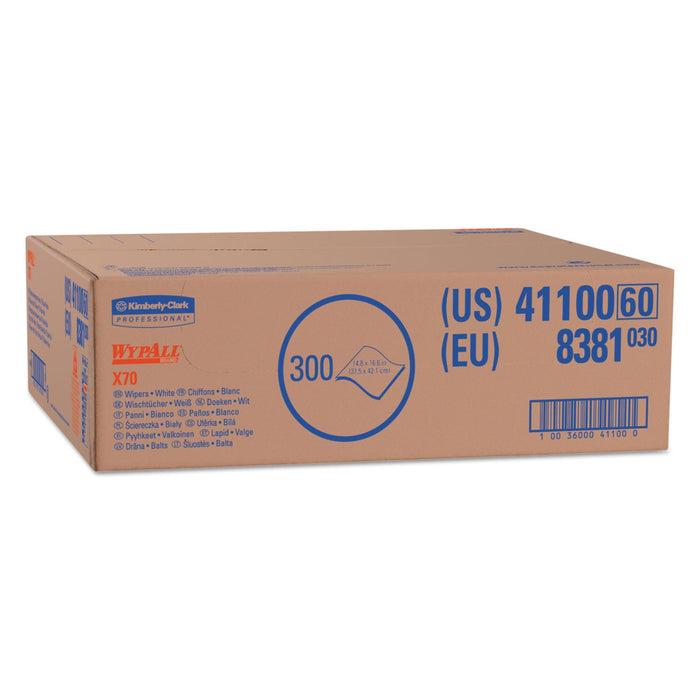 WypAll X70 Cloths, Flat Sheet, 16.6 x 14.9, White, 300/Carton
