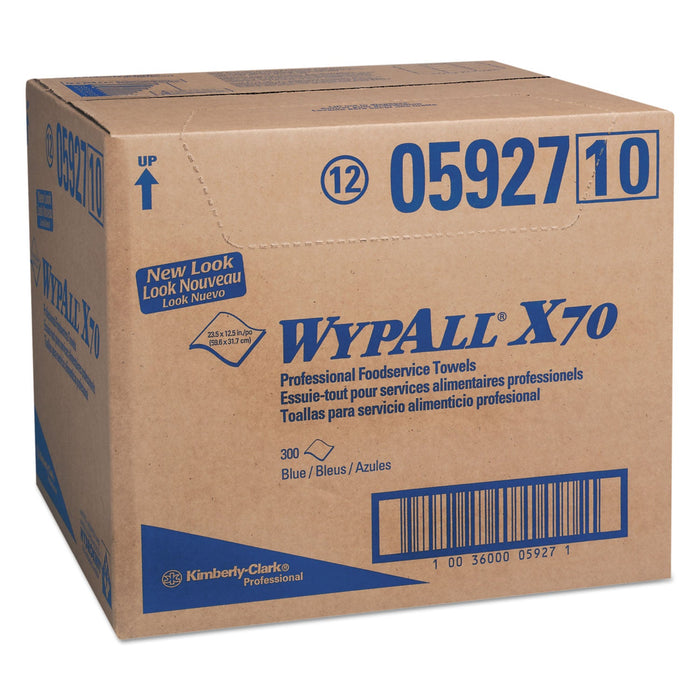 WypAll X70 Foodservice Towels, 1/4 Fold, 12.5 x 23.5, Blue, 300/Carton