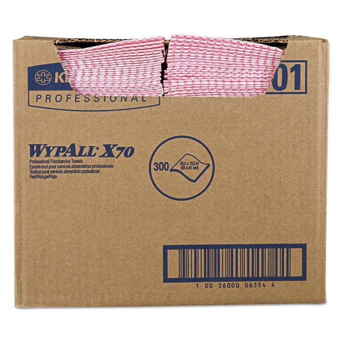 WypAll X70 Wipers, 12.5 x 23.2, Red, 300/Carton