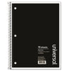 Universal Wirebound Notebook, 1 Subject, Wide/Legal Rule, Black Cover, 10.5 x 8, 70 Sheets