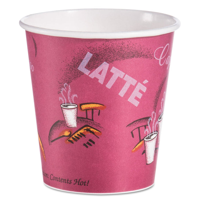 Dart Solo Paper Hot Drink Cups in Bistro Design, 10 oz, Maroon, 1,000/Carton
