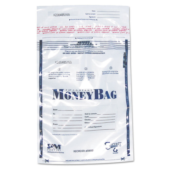 SecurIT Tamper-Evident Deposit Bag, Plastic, 9 x 12, Clear, 100/Pack