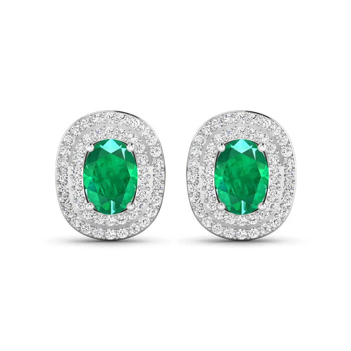 Genuine Diamond and Zambian Emerald 14k Gold Studs by Fine Color Jewels
