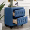 27.9" Tall Bedside Table Blue Upholstered Velvet 2-Drawer Nightstand by DailySale