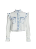 Alice + Olivia Crop Chambray Shirt in Ocean Blues, Size Small by Vanessa Jane