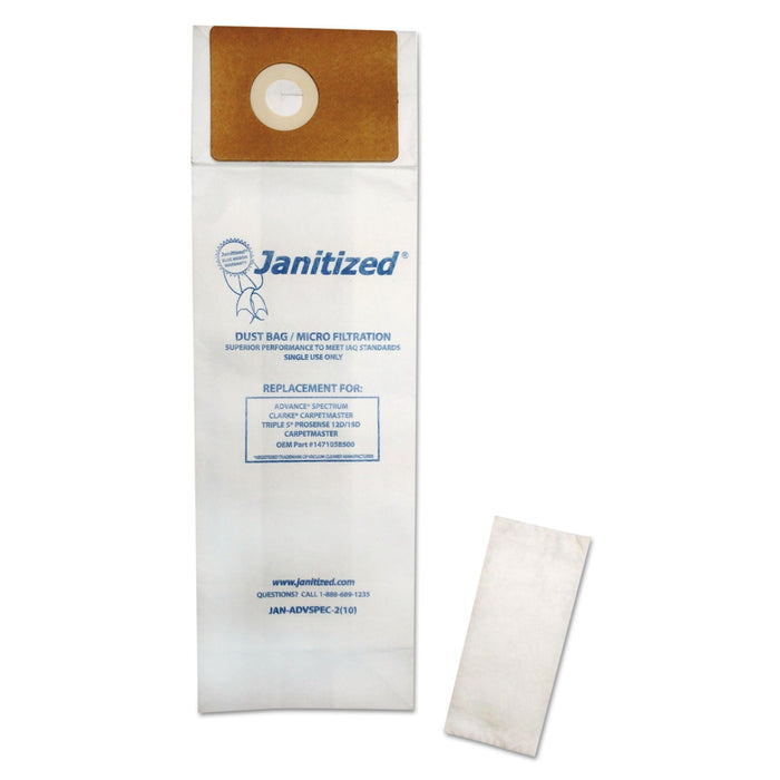 Janitized Vacuum Filter Bags Designed to Fit Advance Spectrum CarpetMaster, 100/Carton