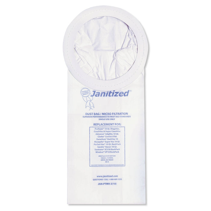 Janitized Vacuum Filter Bags Designed to Fit ProTeam 10 Qt. Super Coach/MegaVac, 100/CT