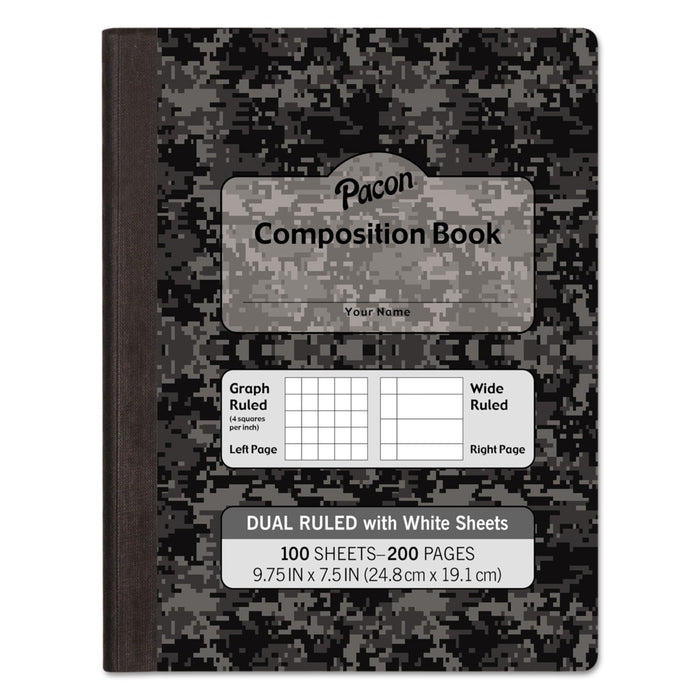 Pacon Composition Book, Wide/Legal Rule, Black Cover, 9.75 x 7.5, 20 lb Bond Paper Stock, 100 Sheets