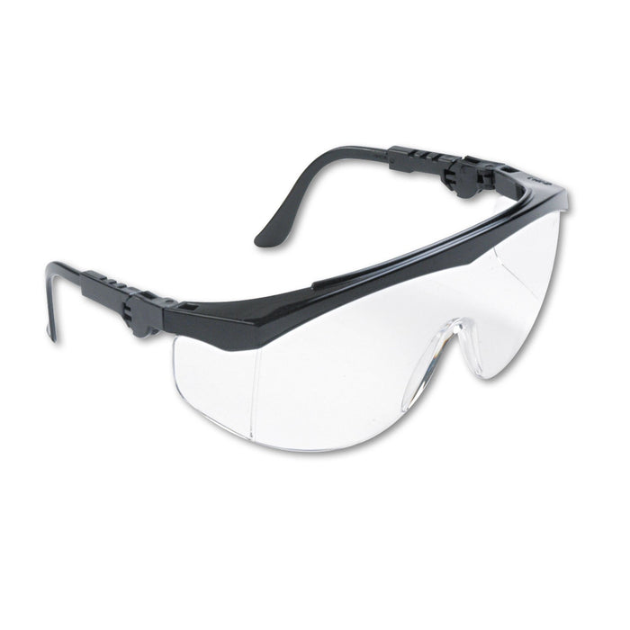 MCR Tomahawk Wraparound Safety Glasses, Black Nylon Frame, Clear Lens, 12/Box