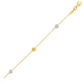 14k Two-Toned Yellow and White Gold Anklet with Textured Hearts by Bids.com