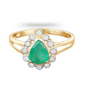 1.10 Ct Pear Green Zambian Emerald Diamond V-Prong 10k Gold Halo Statement Ring by Fine Color Jewels