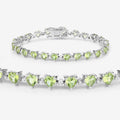 Heart Green Peridot & Diamond Prong Silver Box Clasp Tennis Bracelet by Fine Color Jewels