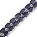 28.80 Cttw Oval Blue Sapphire Prong Sterling Silver Two Row Tennis Bracelet by Fine Color Jewels