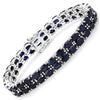28.80 Cttw Oval Blue Sapphire Prong Sterling Silver Two Row Tennis Bracelet