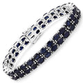 28.80 Cttw Oval Blue Sapphire Prong Sterling Silver Two Row Tennis Bracelet by Fine Color Jewels