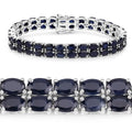 28.80 Cttw Oval Blue Sapphire Prong Sterling Silver Two Row Tennis Bracelet by Fine Color Jewels