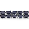 28.80 Cttw Oval Blue Sapphire Prong Sterling Silver Two Row Tennis Bracelet by Fine Color Jewels