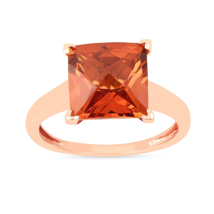 4.24 Ct Square Orange Lab Grown Padparadscha Sapphire Prong 18K Rose Gold Plated Silver Solitaire Ring by Fine Color Jewels